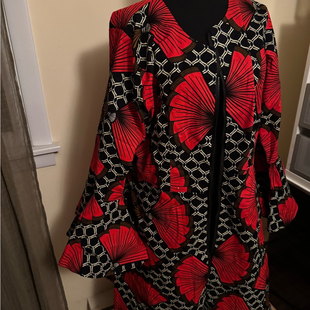 Vibrant Red and Black Ray Darden African Patterned Coat